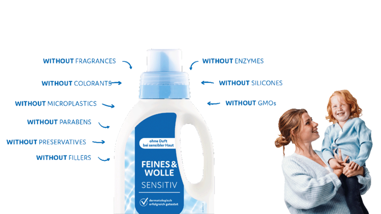 Bottle of Klar detergent showing what is not in 